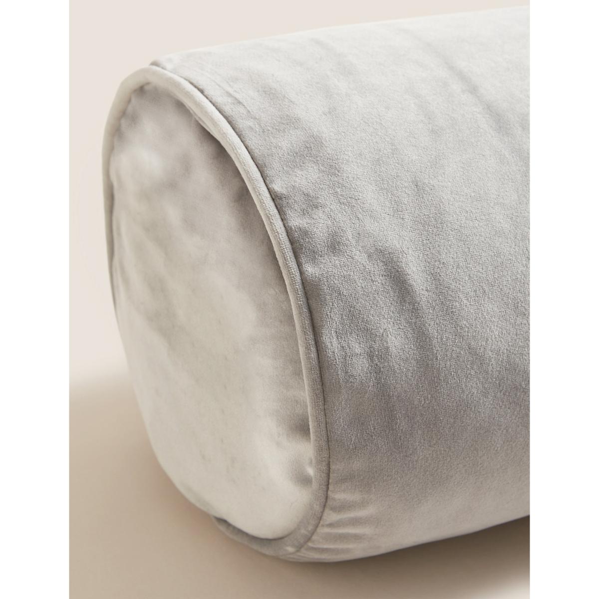 M&S Velvet Piped Bolster Cushion - Light Grey, Light Grey,Light Navy,Duck Egg – image 4