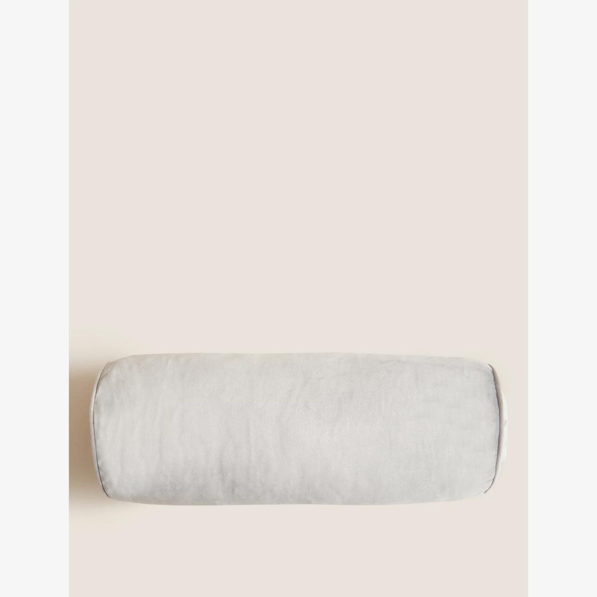 M&S Velvet Piped Bolster Cushion - Light Grey, Light Grey,Light Navy,Duck Egg – image 1