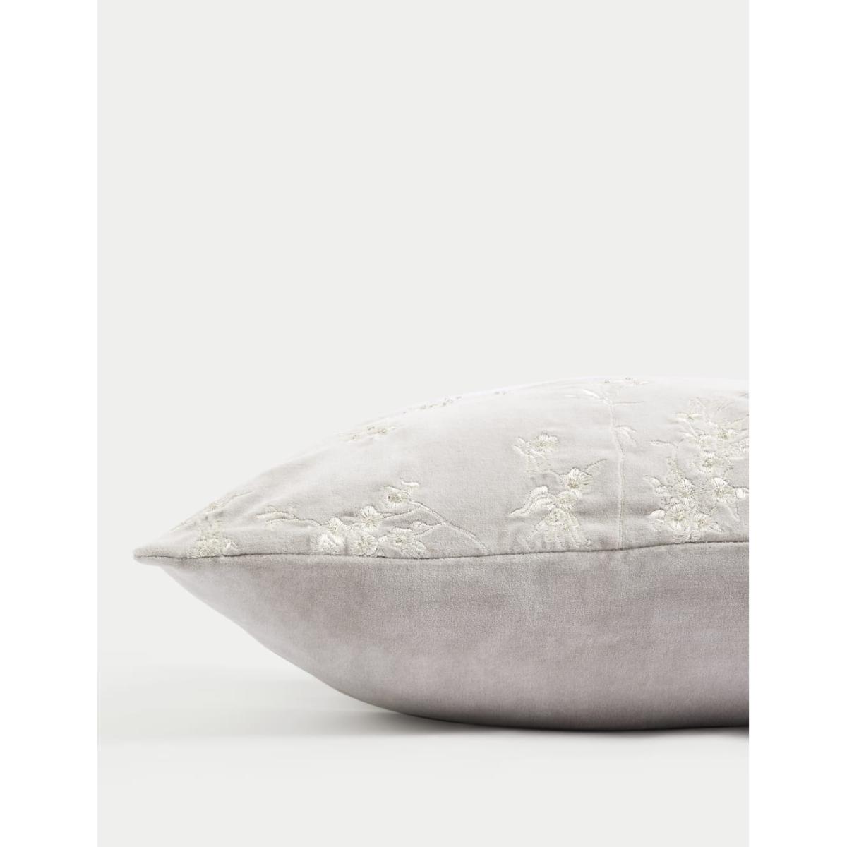 M&S Collection Velvet Cherry Blossom Embroidered Cushion - Light Grey, Pink Mix,Navy Mix,Light Grey,Gold – image 2