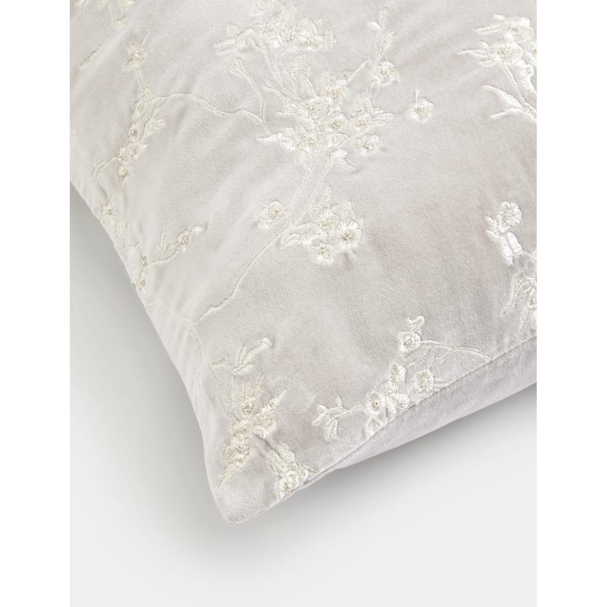 M&S Collection Velvet Cherry Blossom Embroidered Cushion - Light Grey, Pink Mix,Navy Mix,Light Grey,Gold – image 4