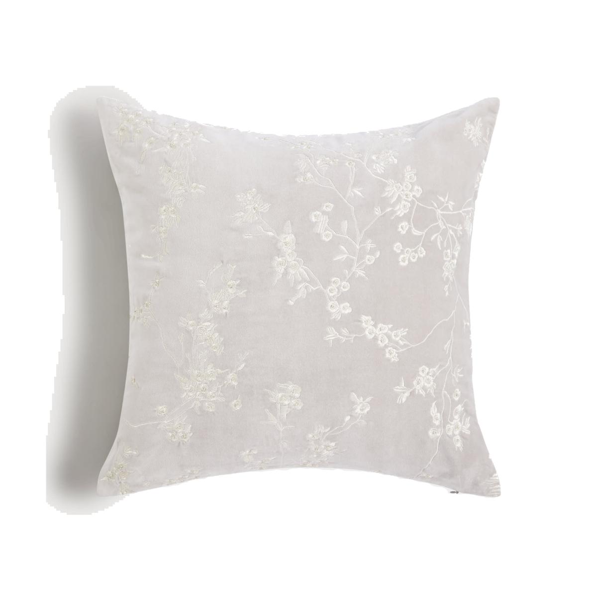 M&S Collection Velvet Cherry Blossom Embroidered Cushion - Light Grey, Pink Mix,Navy Mix,Light Grey,Gold – image 1