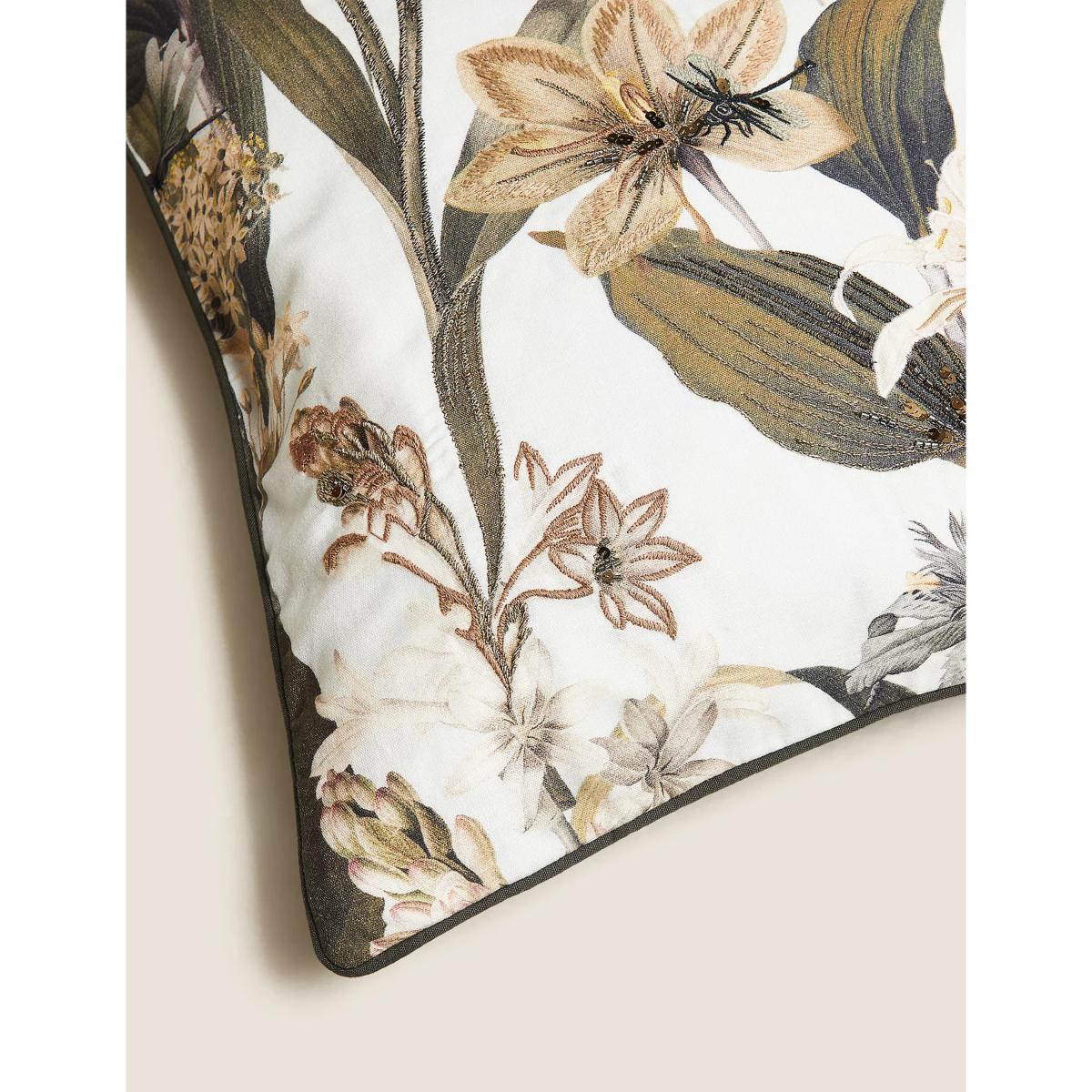 M&S Floral Embroidered & Embellished Cushion - Green Mix, Green Mix,Pale Pink Mix – image 5