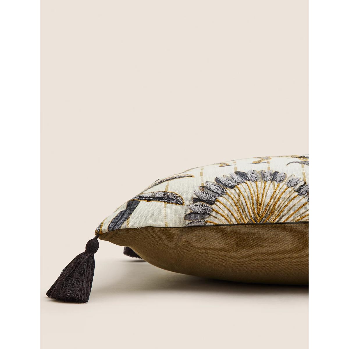 M&S Cotton Blend Leopard Embroidered Bolster Cushion - Multi, Multi – image 2