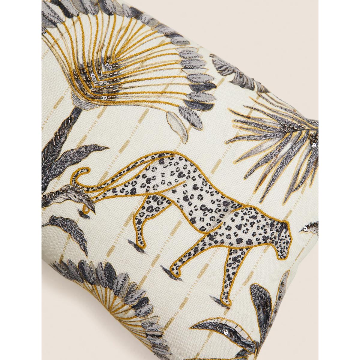 M&S Cotton Blend Leopard Embroidered Bolster Cushion - Multi, Multi – image 4