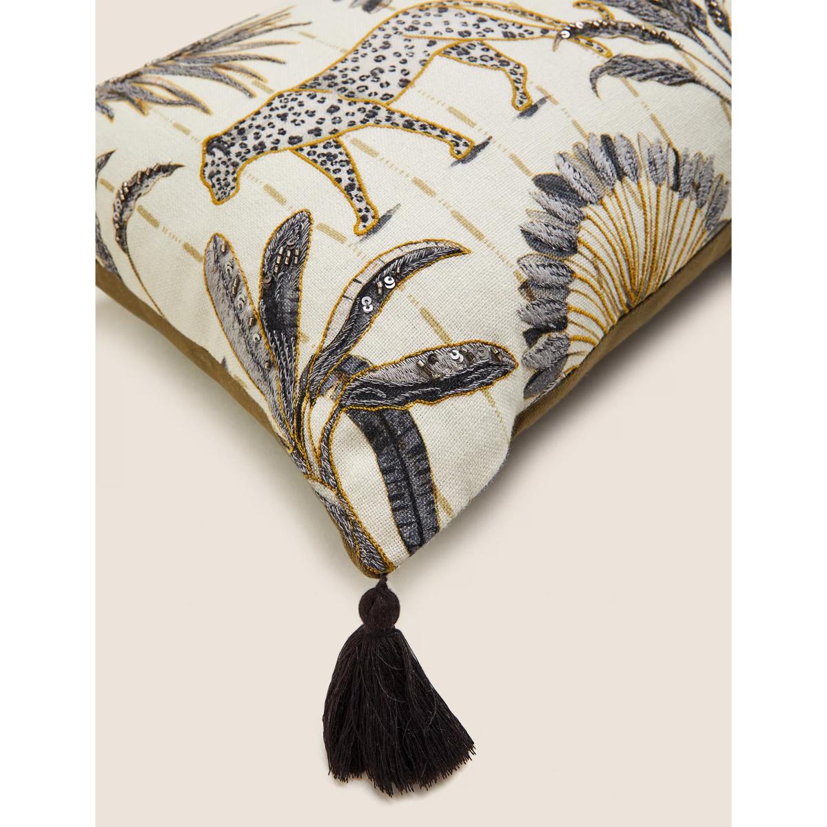 M&S Cotton Blend Leopard Embroidered Bolster Cushion - Multi, Multi – image 5