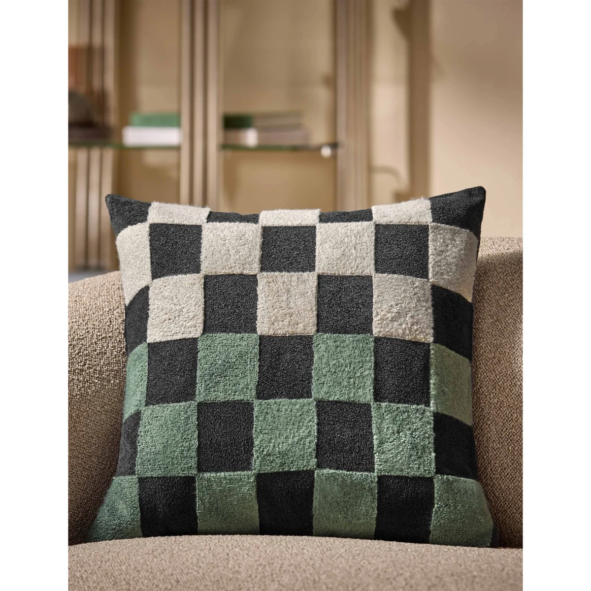 MADE Bouclé Checkerboard Cushion Cream Mix – image 2