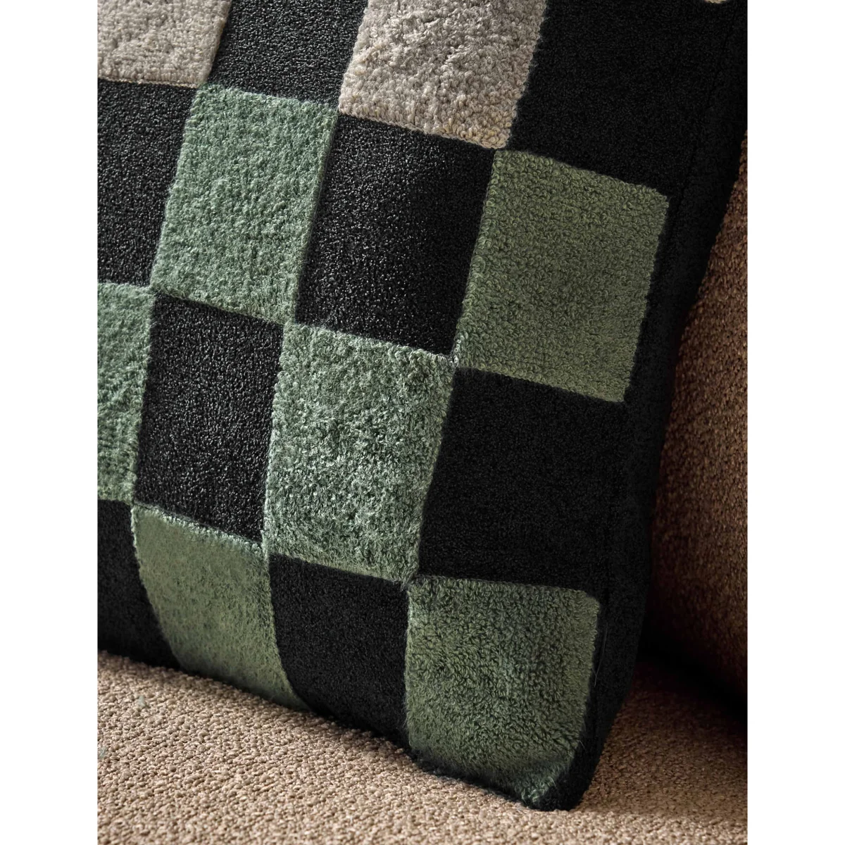 MADE Bouclé Checkerboard Cushion Cream Mix – image 4