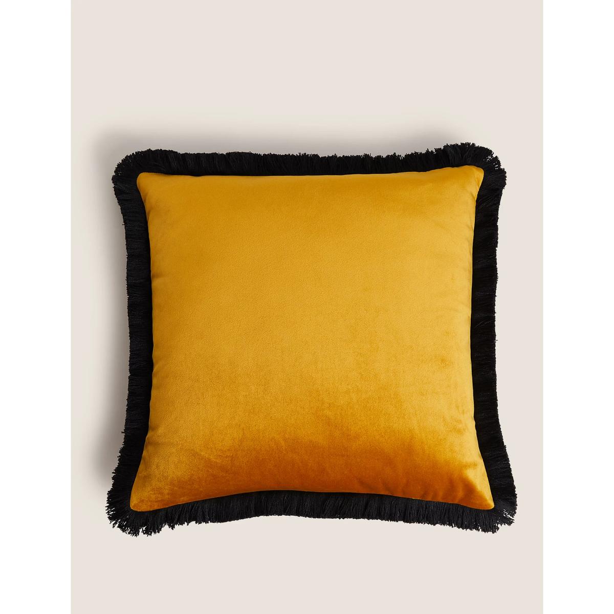 M&S Velvet Fringed Cushion - Mustard, Mustard,Olive,Navy – image 2
