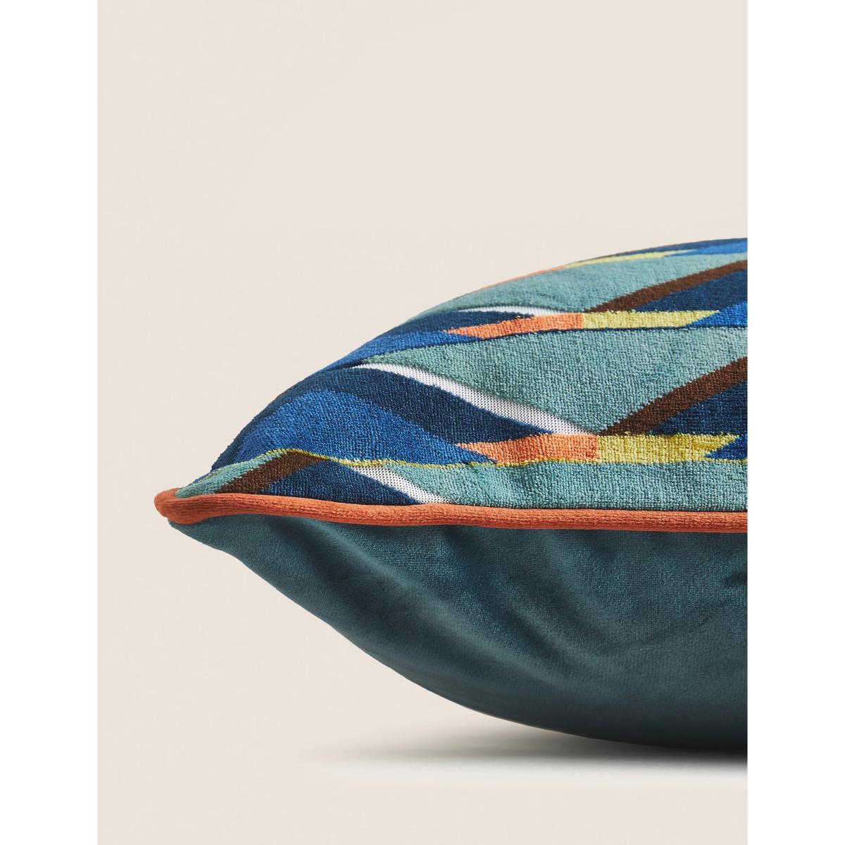 M&S Velvet Geometric Cushion - Blue Mix, Blue Mix – image 2