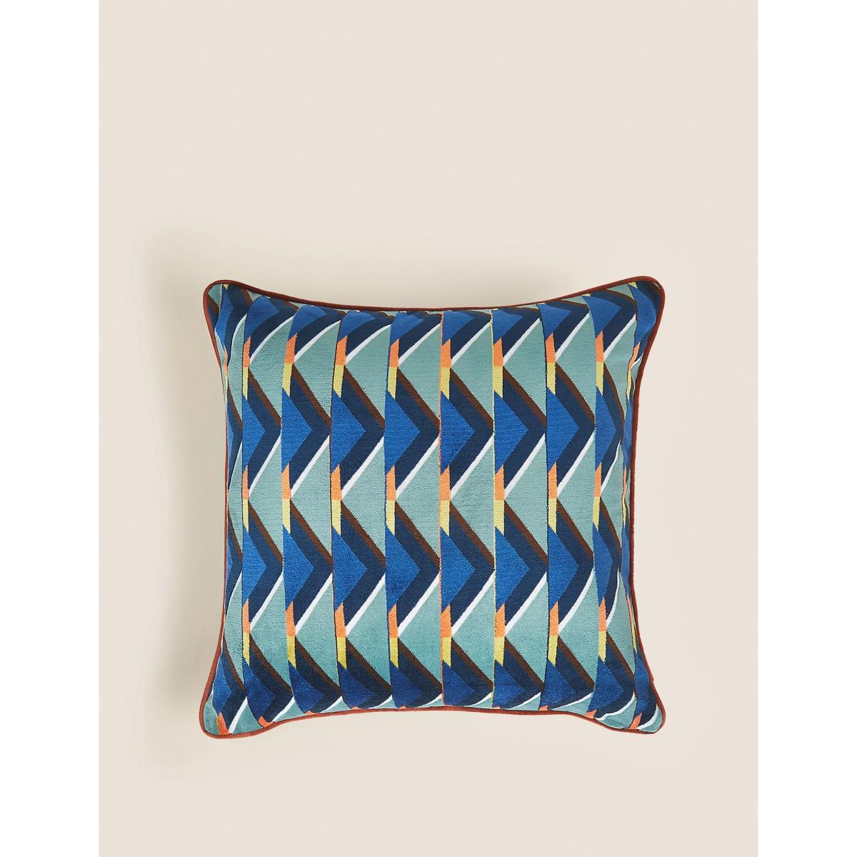 M&S Velvet Geometric Cushion - Blue Mix, Blue Mix – image 3