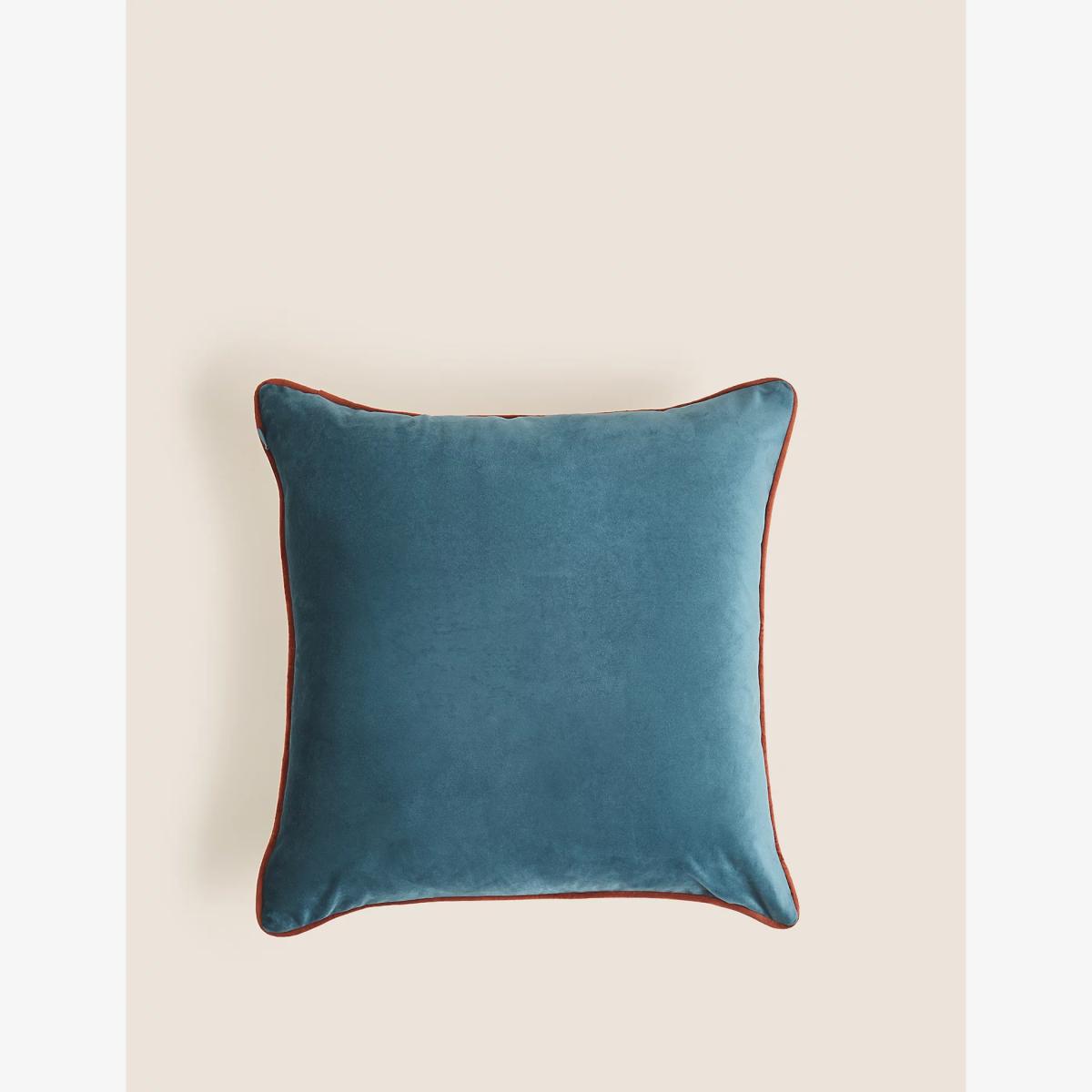 M&S Velvet Geometric Cushion - Blue Mix, Blue Mix – image 1