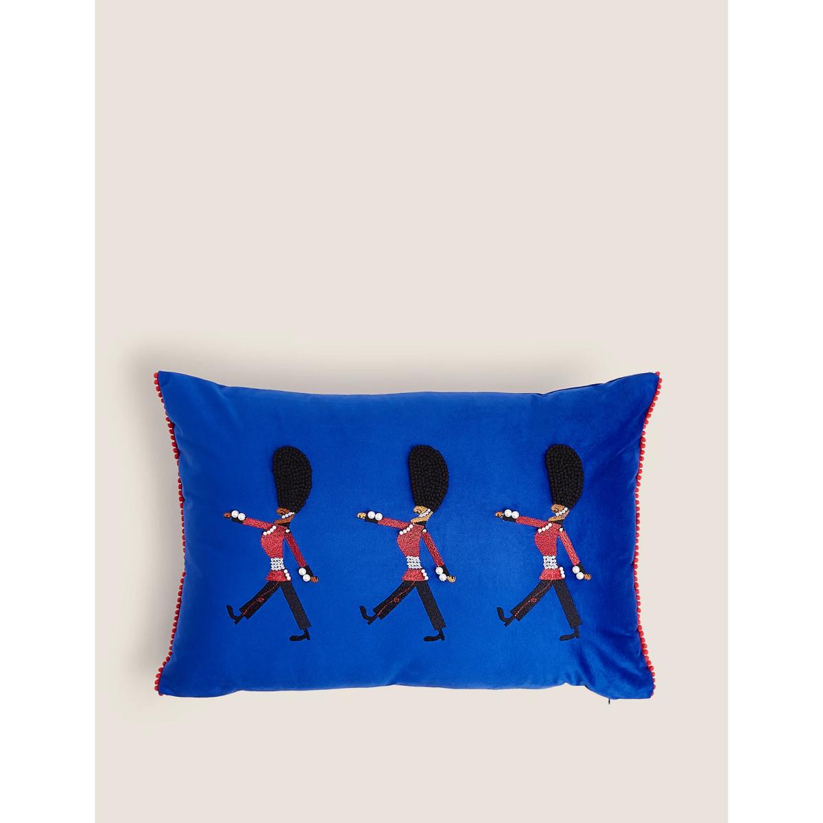 M&S  Embroidered Queen's Guards Bolster Cushion - Blue Mix, Blue Mix – image 2