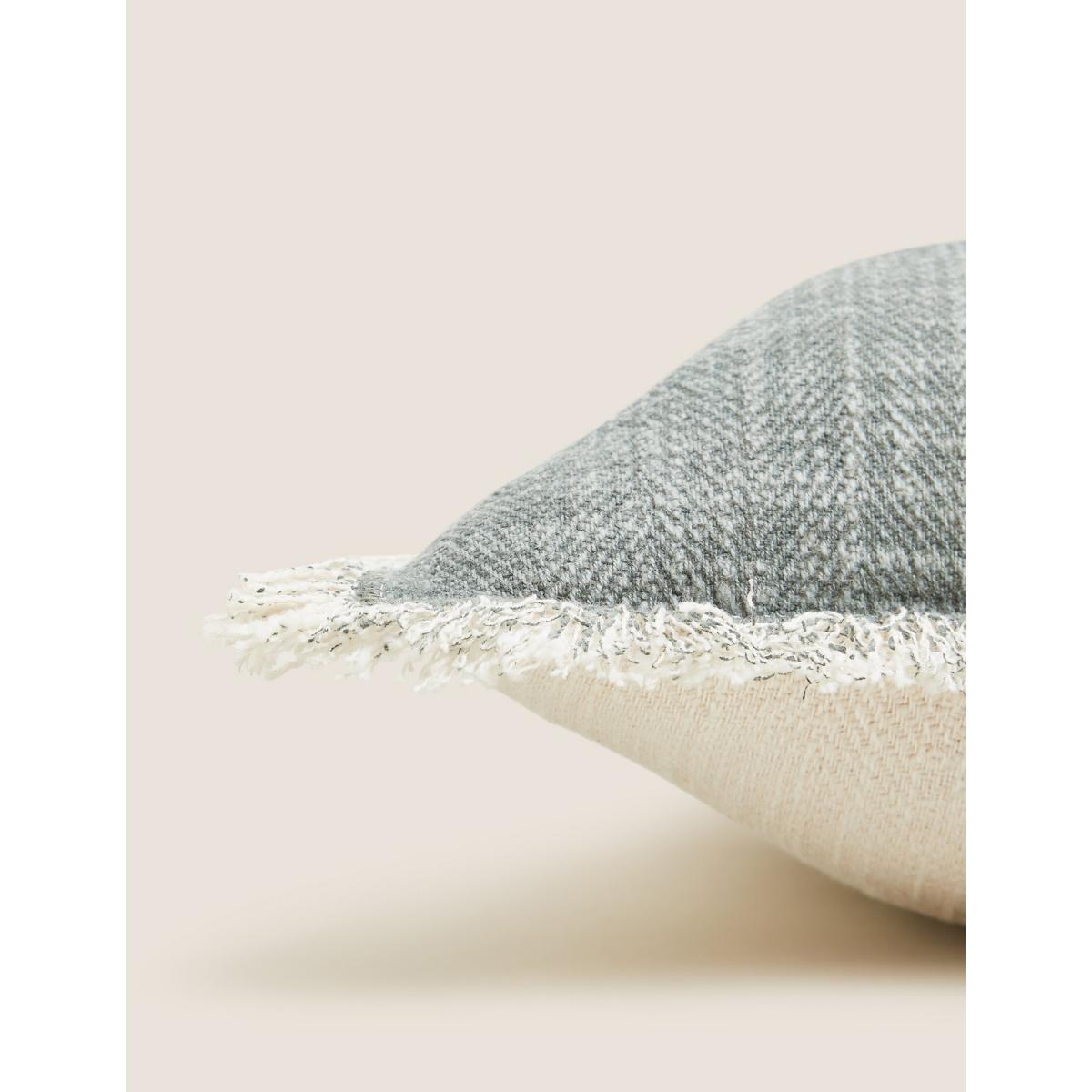 M&S Pure Cotton Denim Fringed Cushion, Denim – image 2