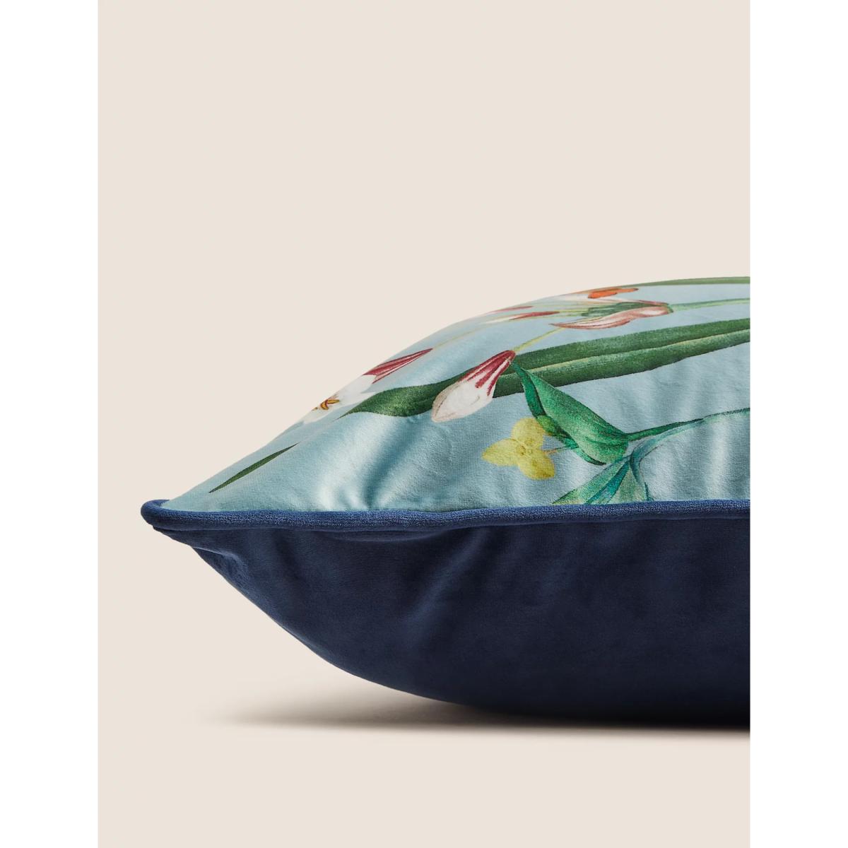 M&S Velvet Butterfly Floral Piped Cushion - Blue Mix, Blue Mix – image 2