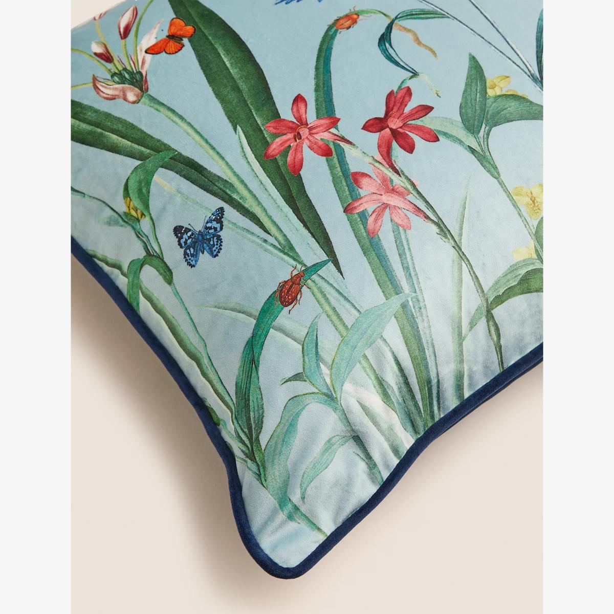 M&S Velvet Butterfly Floral Piped Cushion - Blue Mix, Blue Mix – image 1