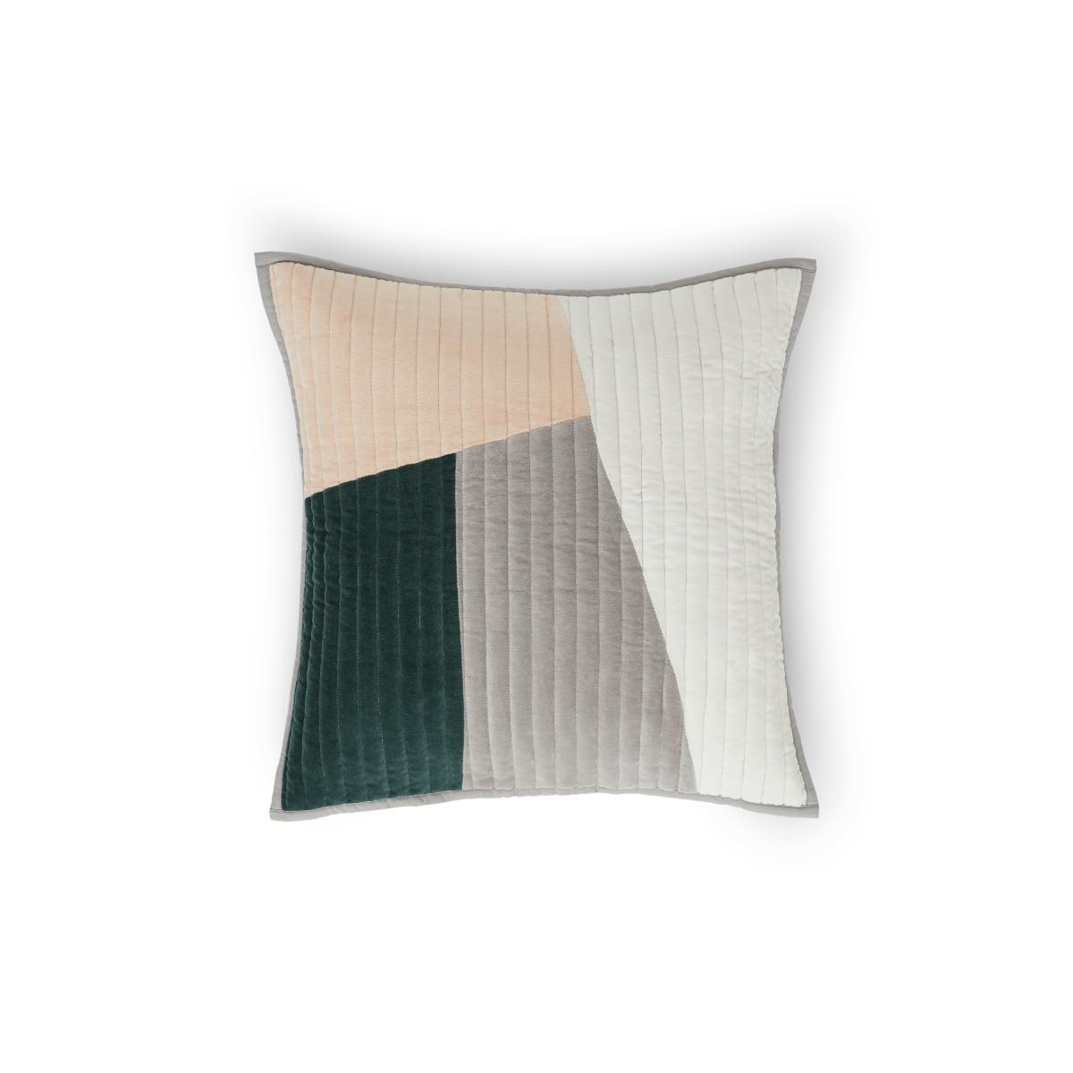 Giacomo Patchwork Velvet Cushion, 50x50cm, Peacock green & Plaster Pink – image 2