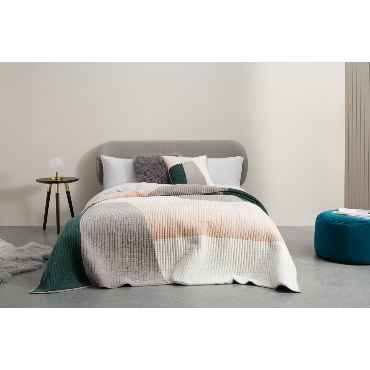 Giacomo Patchwork Velvet Cushion, 50x50cm, Peacock green & Plaster Pink – image 3