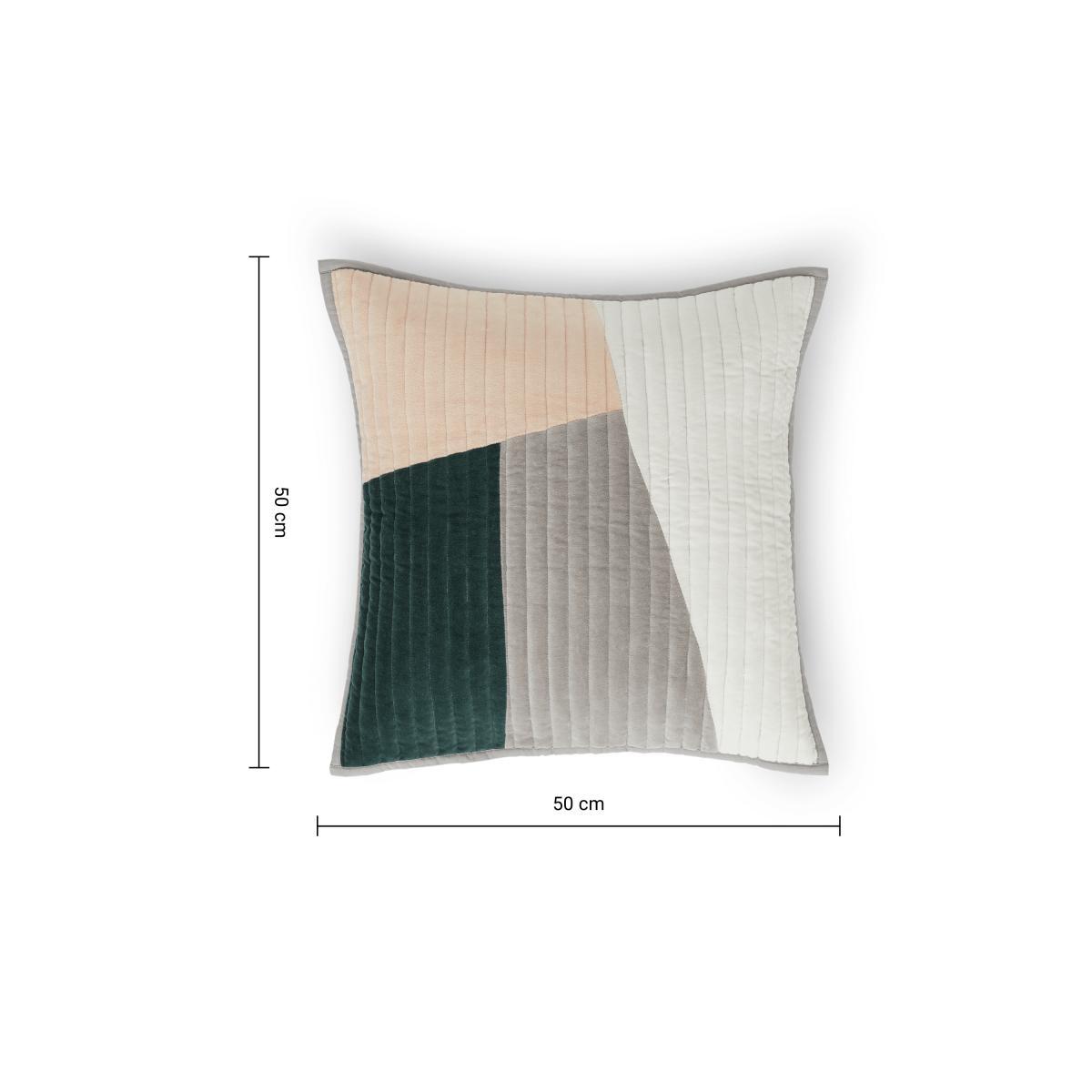 Giacomo Patchwork Velvet Cushion, 50x50cm, Peacock green & Plaster Pink – image 7