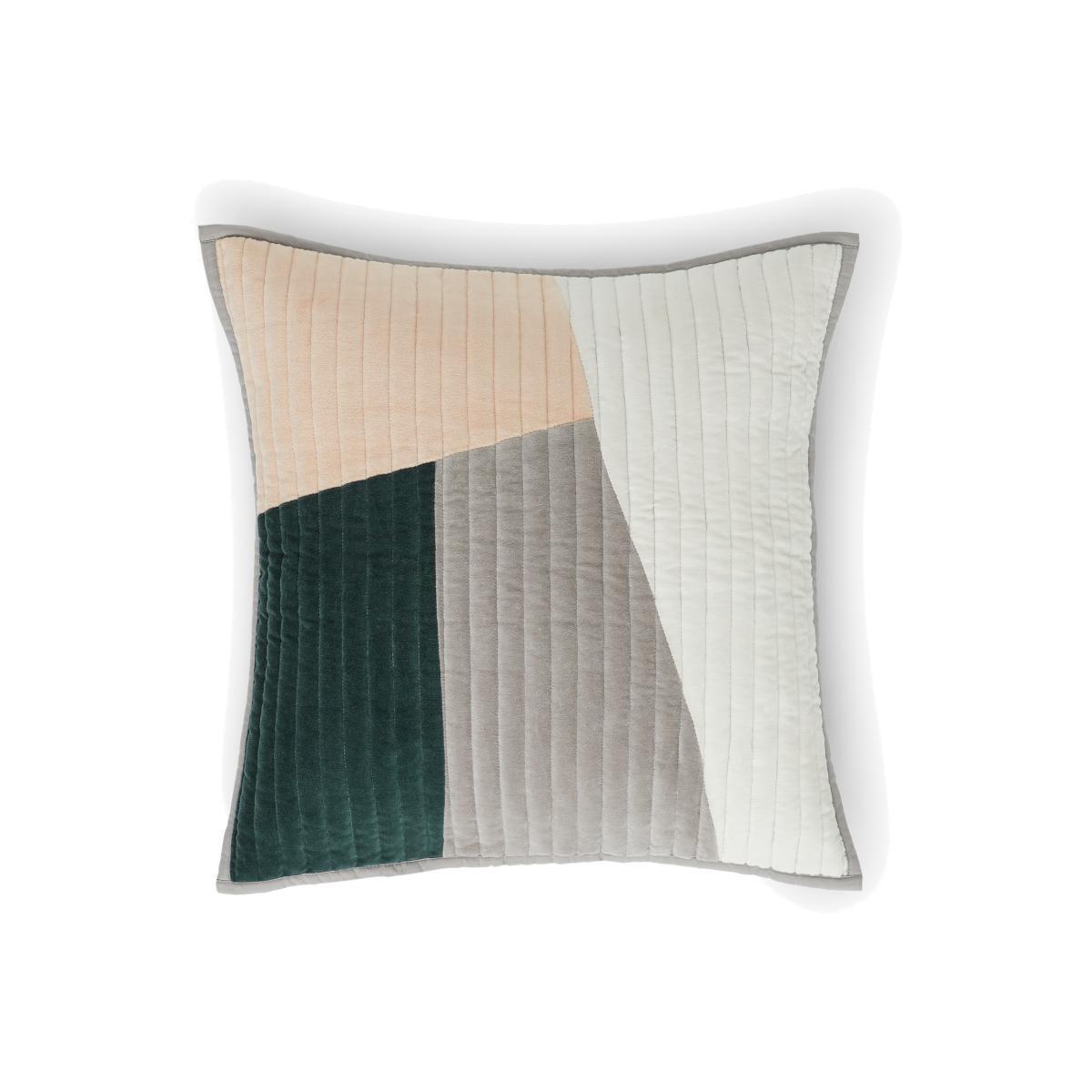 Giacomo Patchwork Velvet Cushion, 50x50cm, Peacock green & Plaster Pink – image 1