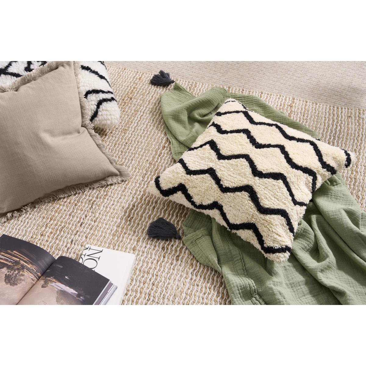 Dulip Berber-Style Cotton Cushion, 45 x 45cm, Natural & Black – image 3