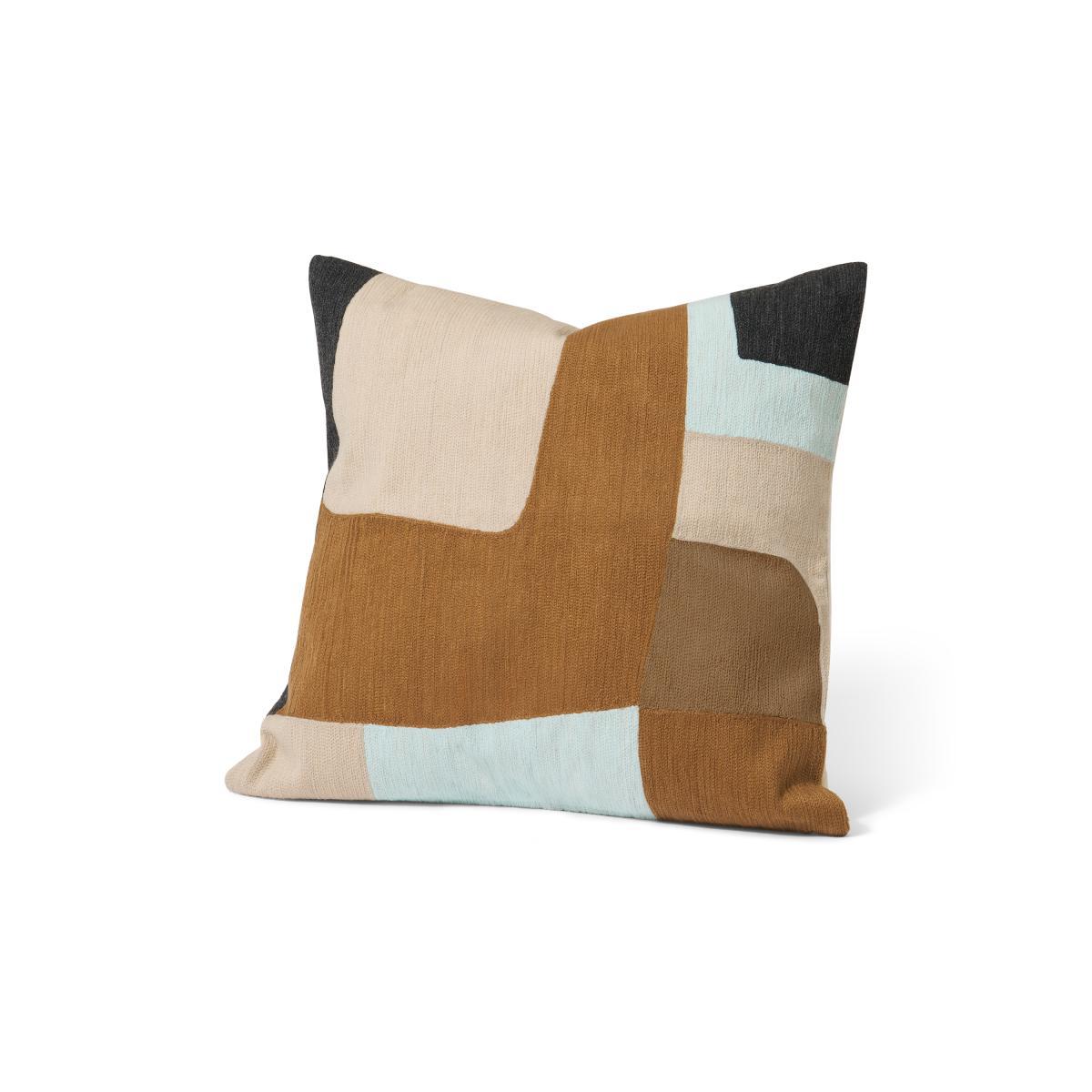 Waltara Embroidered Cotton Cushion, 50 x 50 cm, Nude & Charcoal – image 2
