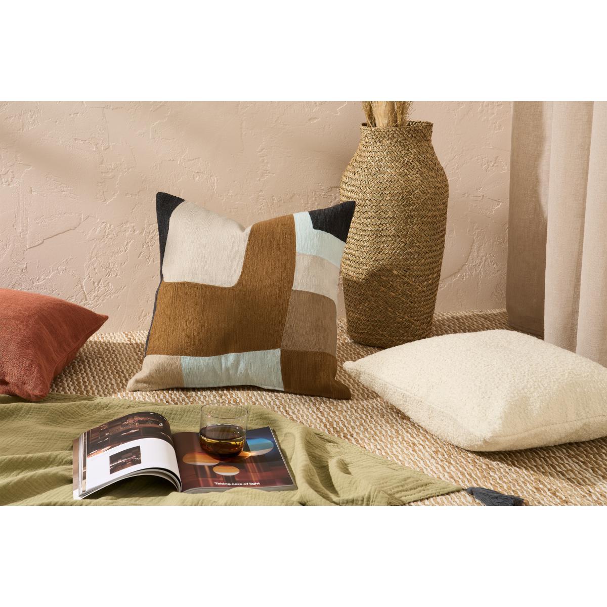 Waltara Embroidered Cotton Cushion, 50 x 50 cm, Nude & Charcoal – image 3