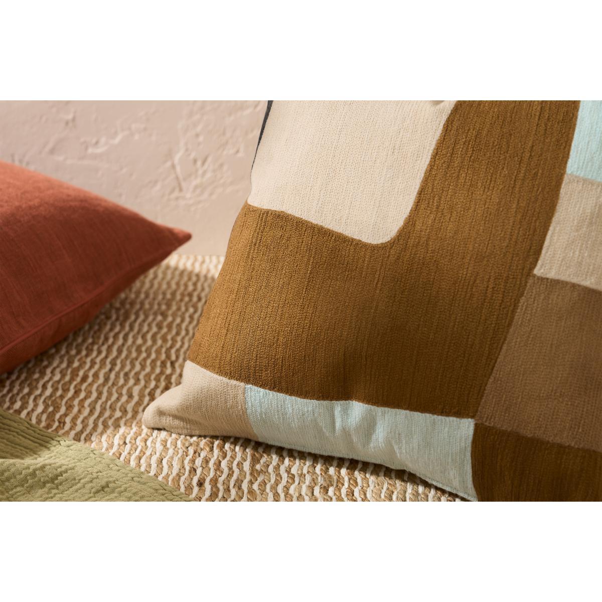 Waltara Embroidered Cotton Cushion, 50 x 50 cm, Nude & Charcoal – image 4