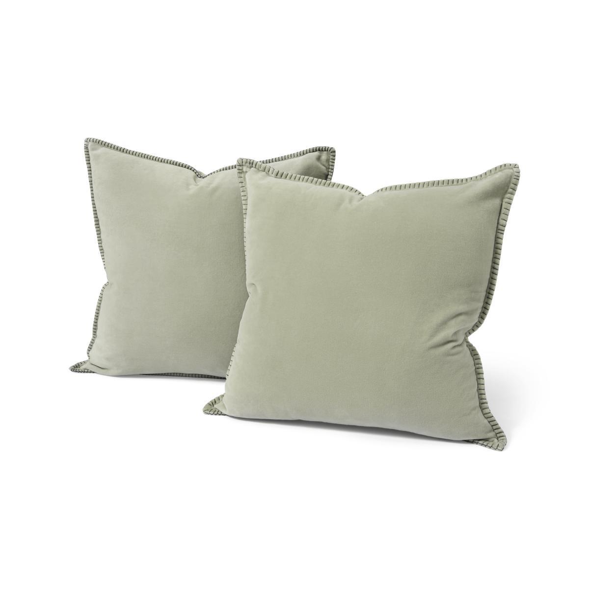 Allura Set of 2 100% Cotton Velvet Cushions, 50 x 50 cm, Sage Green – image 2