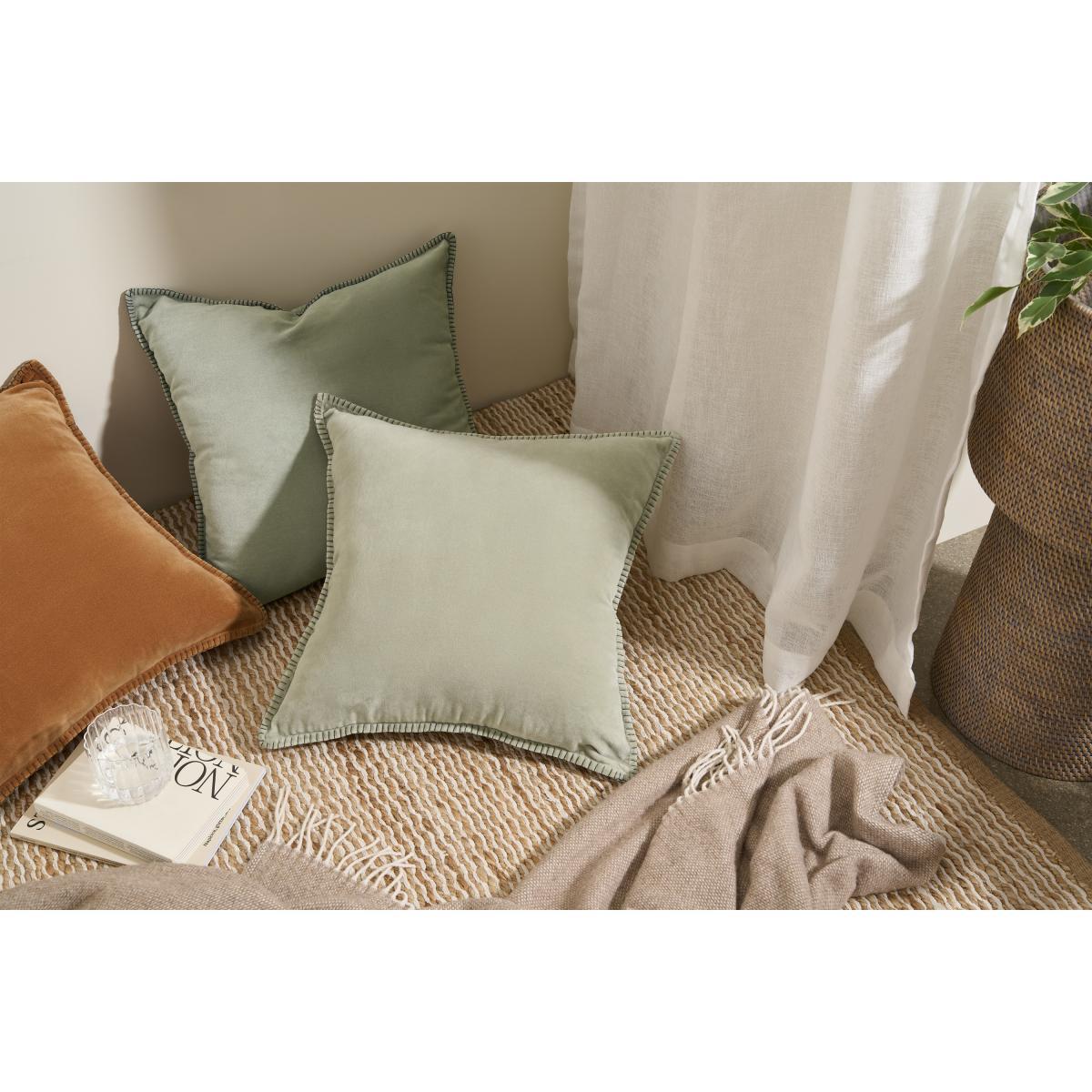 Allura Set of 2 100% Cotton Velvet Cushions, 50 x 50 cm, Sage Green – image 3