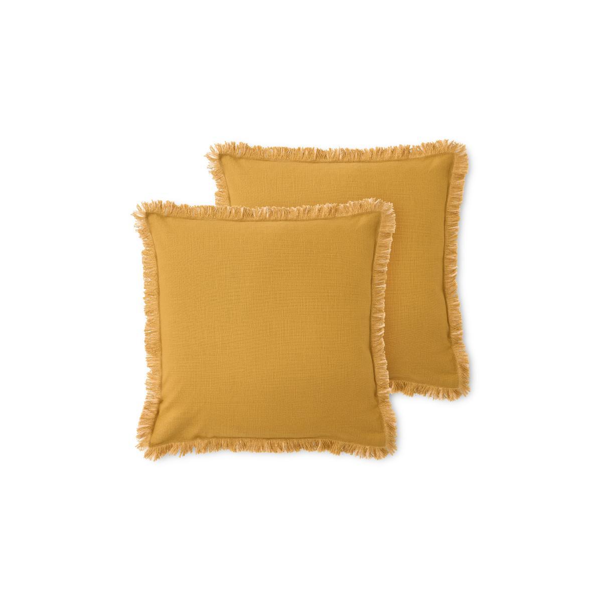 Sheedy Set of 2 Fringed Cushions, 45 x 45cm, Mustard & Plaster Pink – image 2