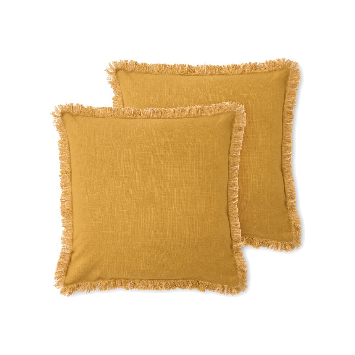 Sheedy Set of 2 Fringed Cushions, 45 x 45cm, Mustard & Plaster Pink – image 1