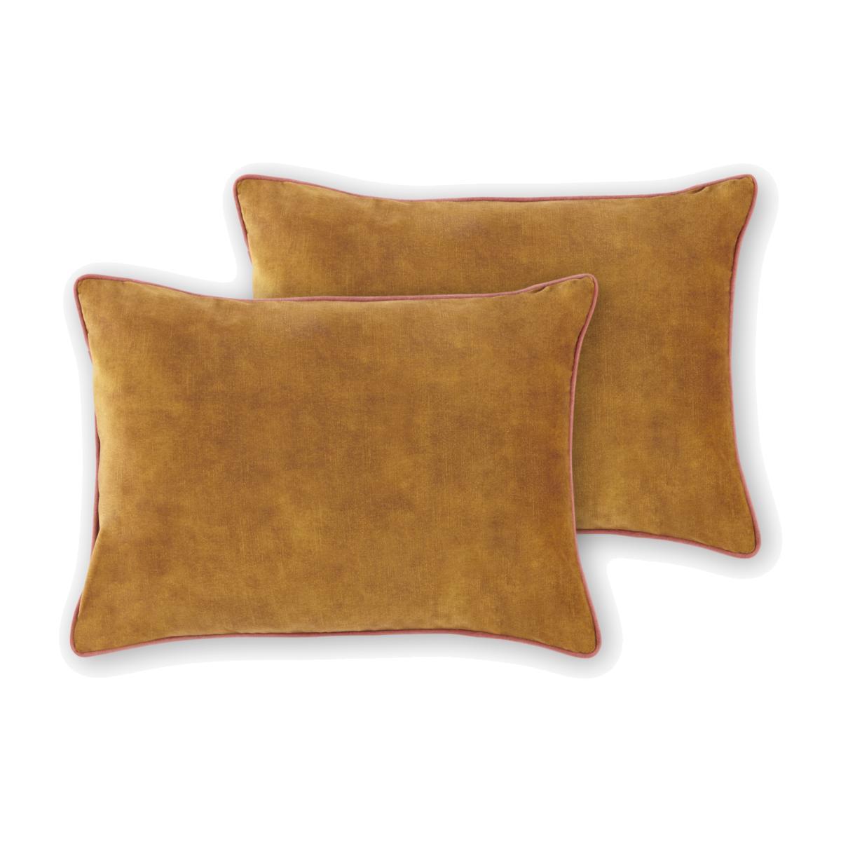 Castele Set of 2 Luxury Cushions, 35 x 50cm, Gold with Blush Pink Piping – image 1
