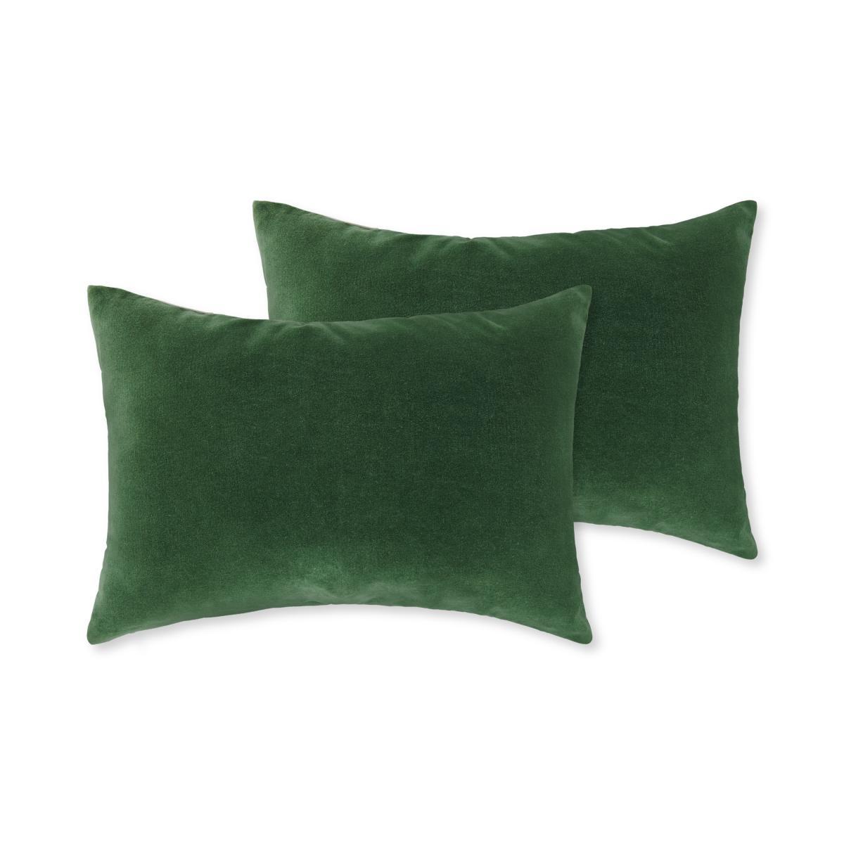 Lorna Set of 2 Velvet Cushions, 35 x 50cm, Leaf Green – image 2
