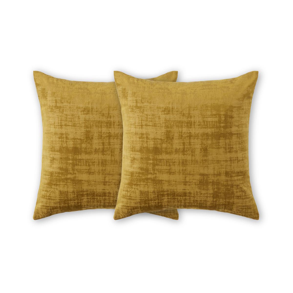 Tabitha Set of 2 Distressed Velvet Cushions, 45 x 45cm, Dark Saffron Yellow – image 2