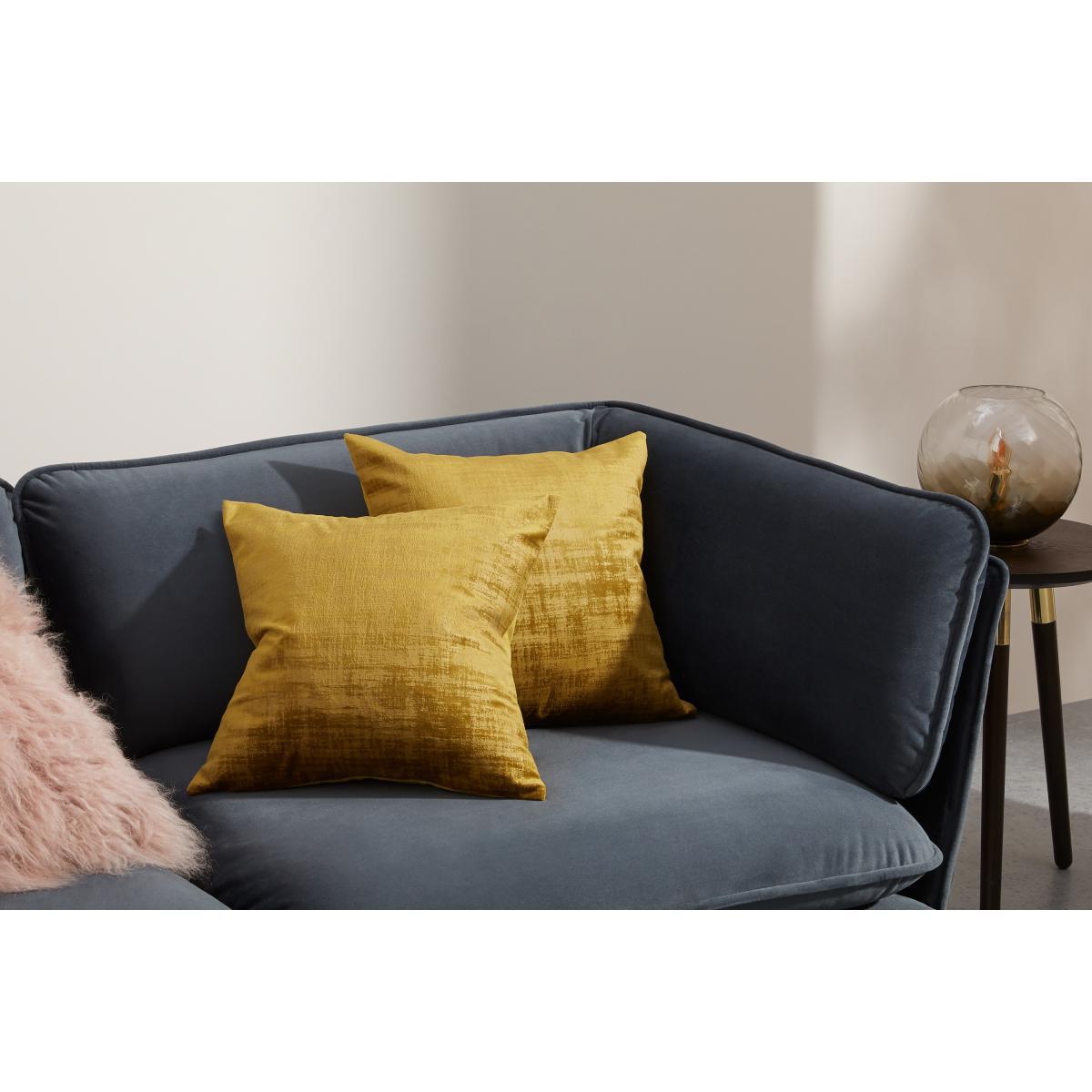 Tabitha Set of 2 Distressed Velvet Cushions, 45 x 45cm, Dark Saffron Yellow – image 4