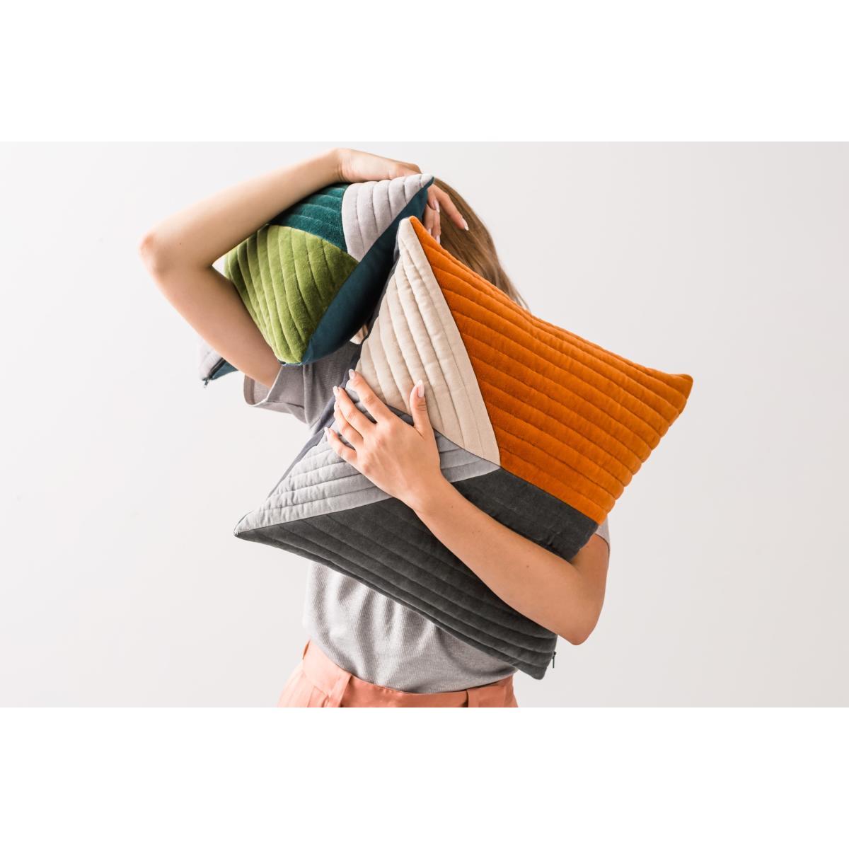 Balico Velvet Panelled Cushion, 45 x 45cm, Burnt Orange – image 6