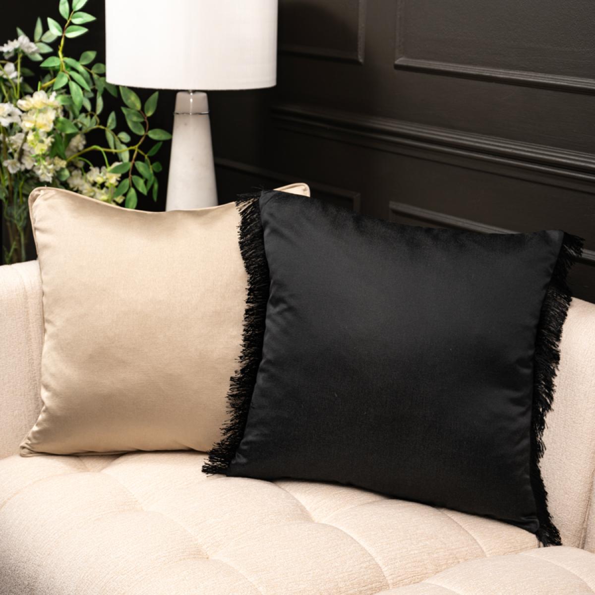 Black Crepe Fringed Square Cushion – image 3