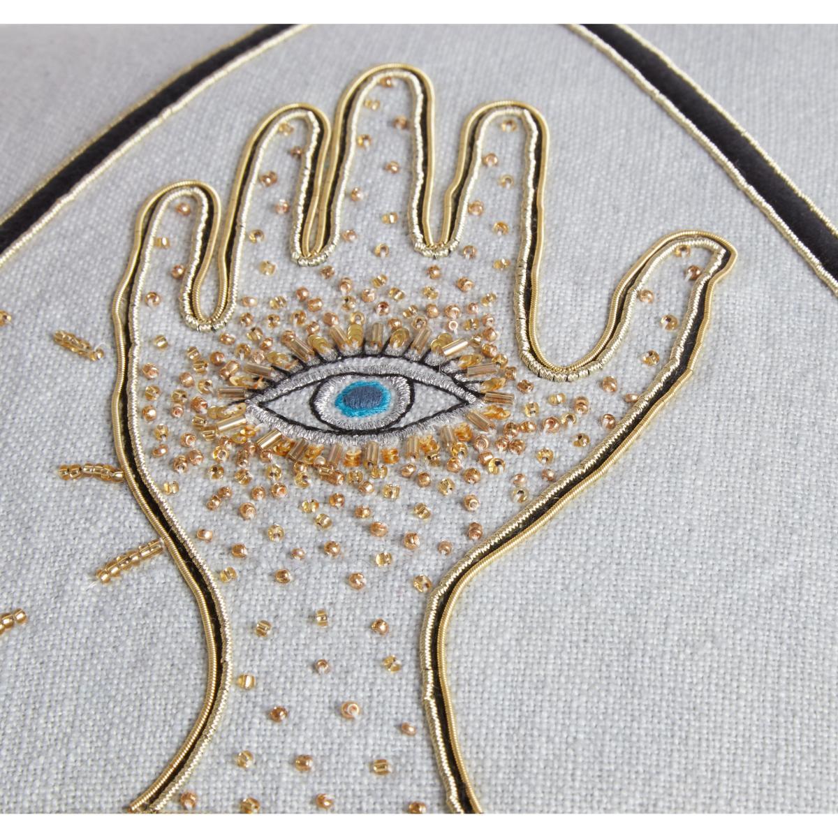 Bijoux Emblem Cushion - / 46 x 46 cm - Linen & hand-embroidered beads by Jonathan Adler Multicoloured – image 3