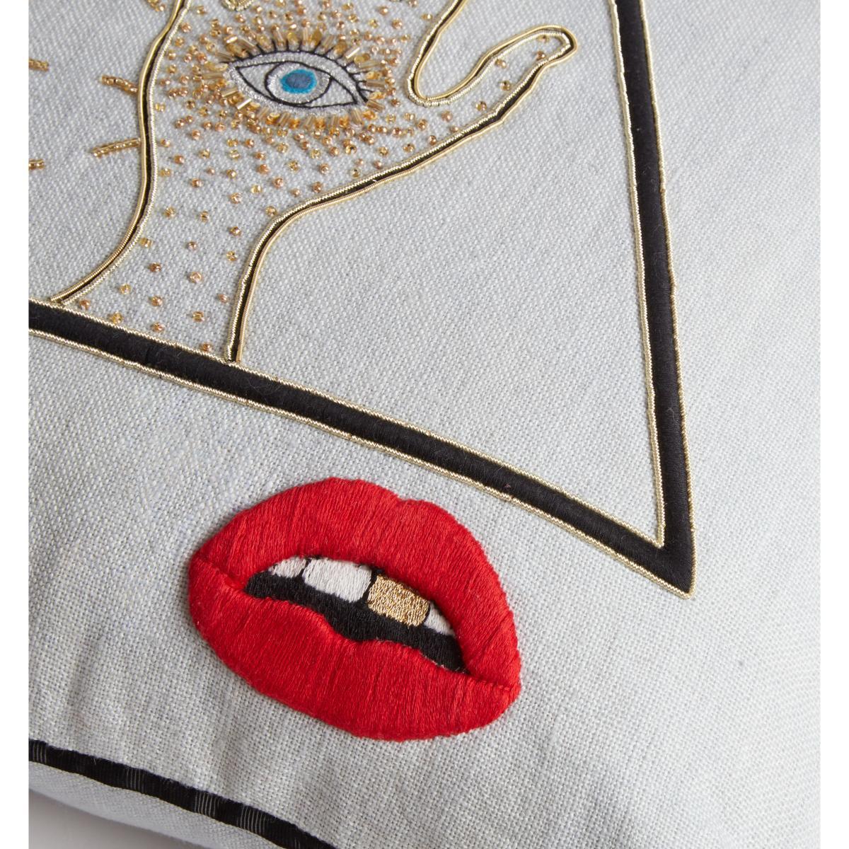Bijoux Emblem Cushion - / 46 x 46 cm - Linen & hand-embroidered beads by Jonathan Adler Multicoloured – image 5