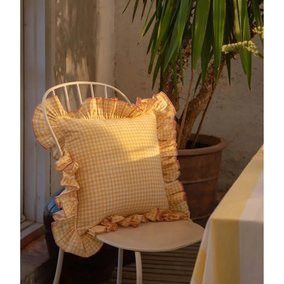Pick a Poppy Vichy cushion Light Yellow 40x40 cm – image 2