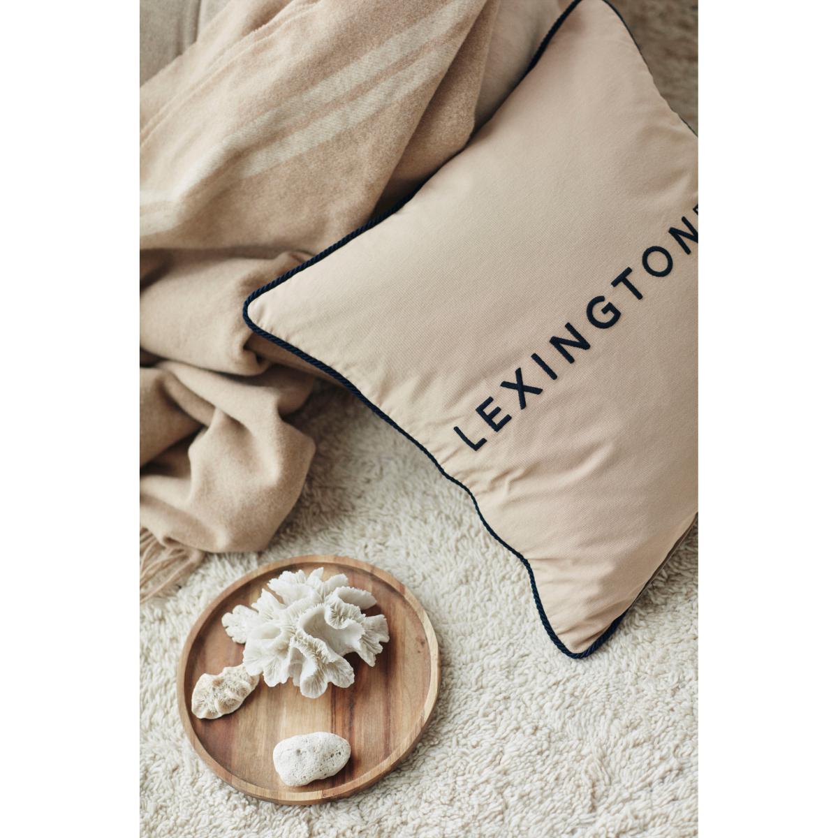 Logo Organic Cotton Twill pillowcase 50x50 cm Beige-dark blue – image 5
