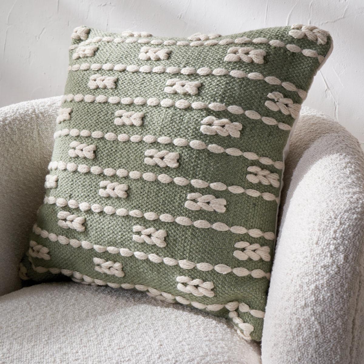 Olivia's Indoor Outdoor Sage and White Braid Design Square Scatter Cushion – image 2