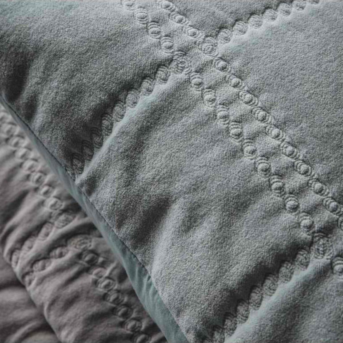 Gallery Interiors Quilted Cotton Velvet Cushion in Duck Egg – image 3