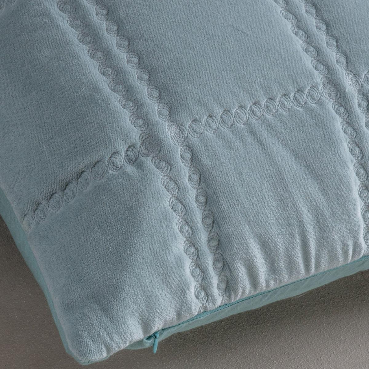 Gallery Interiors Quilted Cotton Velvet Cushion in Duck Egg – image 5