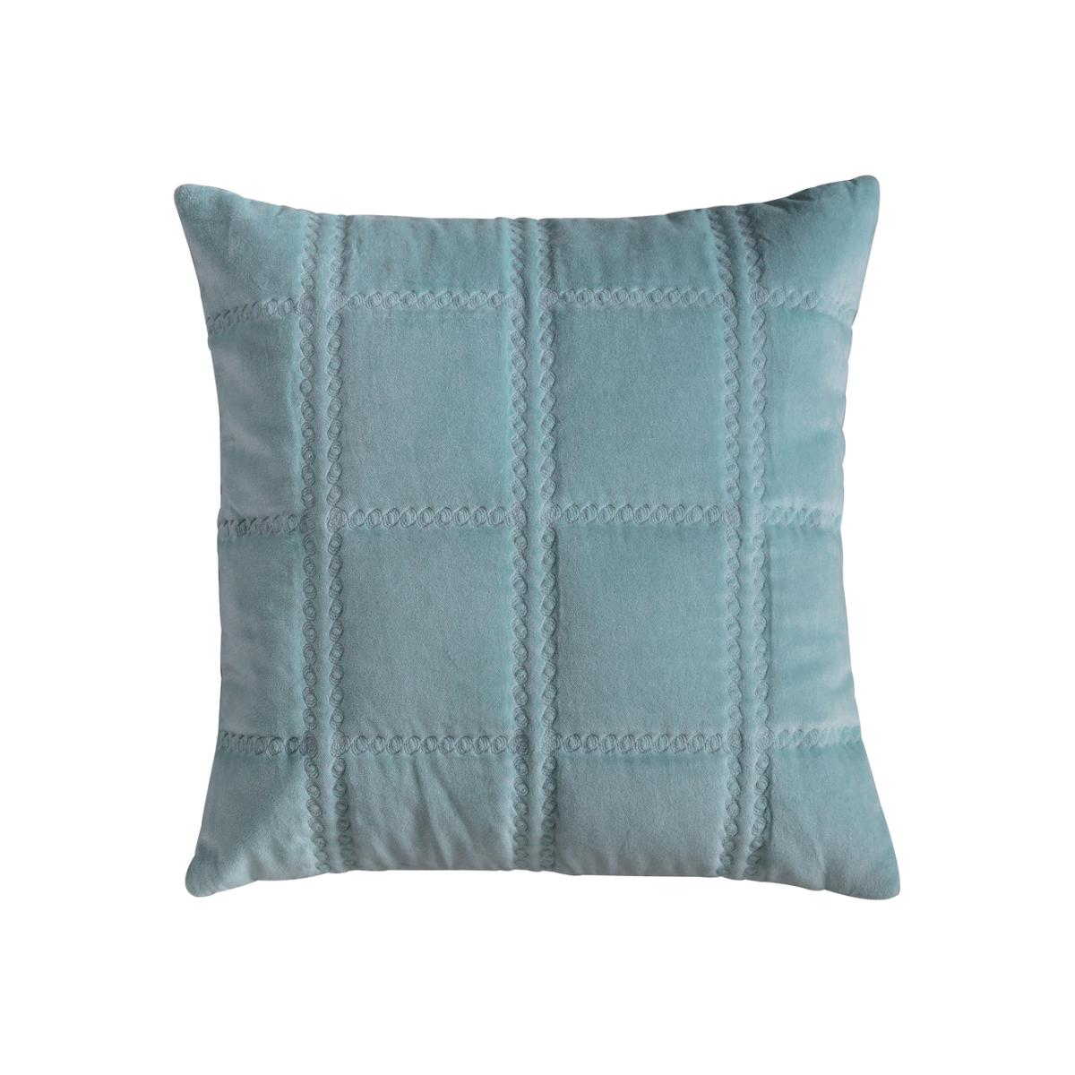 Gallery Interiors Quilted Cotton Velvet Cushion in Duck Egg – image 1