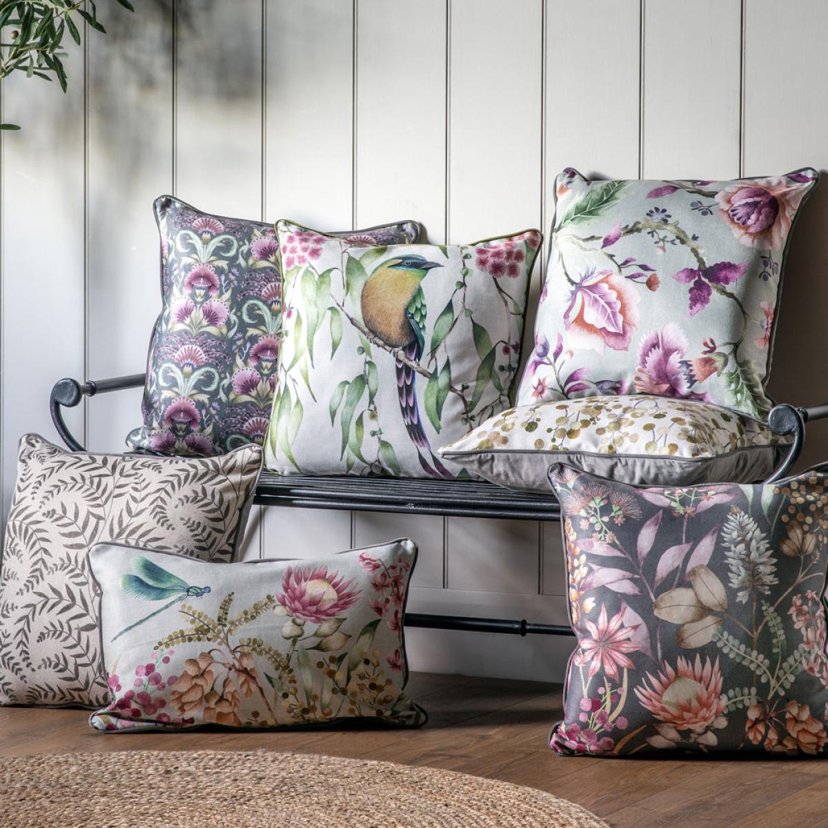 Gallery Interiors Aquino Floral Cushion Steel Grey – image 2