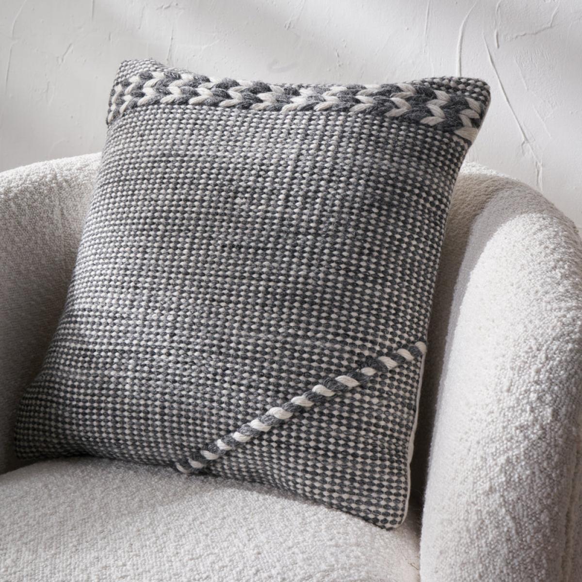 Olivia's Indoor Outdoor Grey and White Plaited Stripe Design Scatter Cushion – image 6