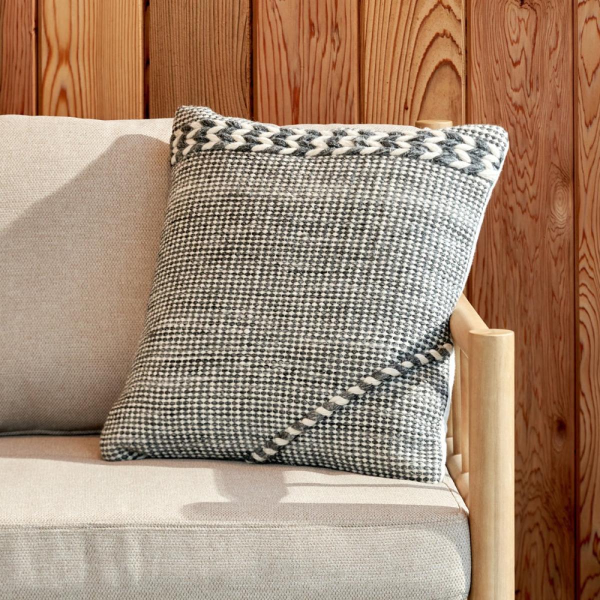Olivia's Indoor Outdoor Grey and White Plaited Stripe Design Scatter Cushion – image 7