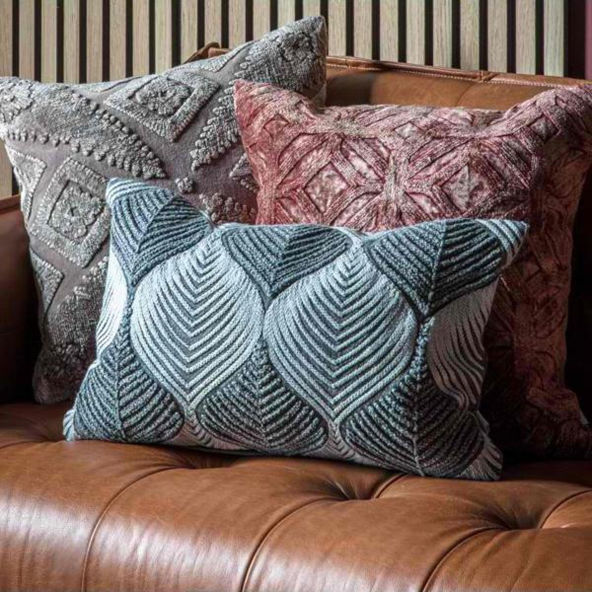 Gallery Interiors Wave Tonal Embroidered Cushion | Outlet – image 2
