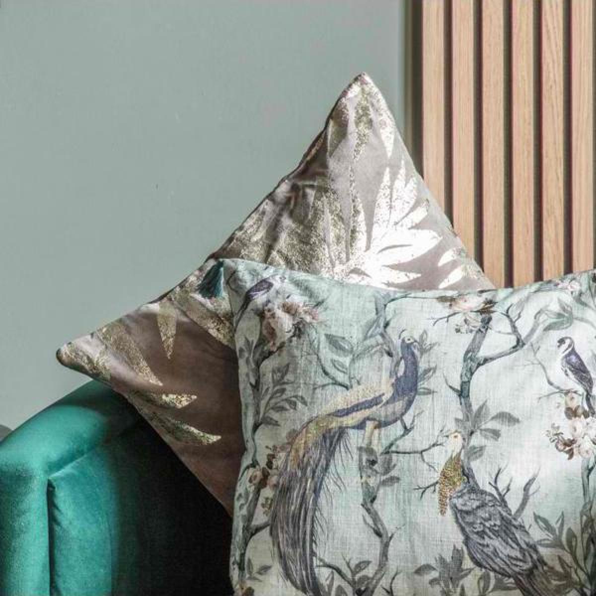 Gallery Interiors Velvet Metallic Leaves Cushion in Grey | Outlet – image 2
